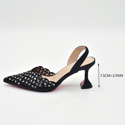 New Arrival Shoe and Bag Set Italian Design Nigeria Party Shoes and Bags for Women Rhinestone Luxury High Heels Woman Pumps