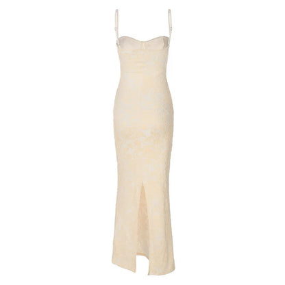 Women's Sexy Lace Splicing Strap Backless Dress Fashionable Slim Suspender Hip Covering Long Slit Female Nightclub Dresses 2026