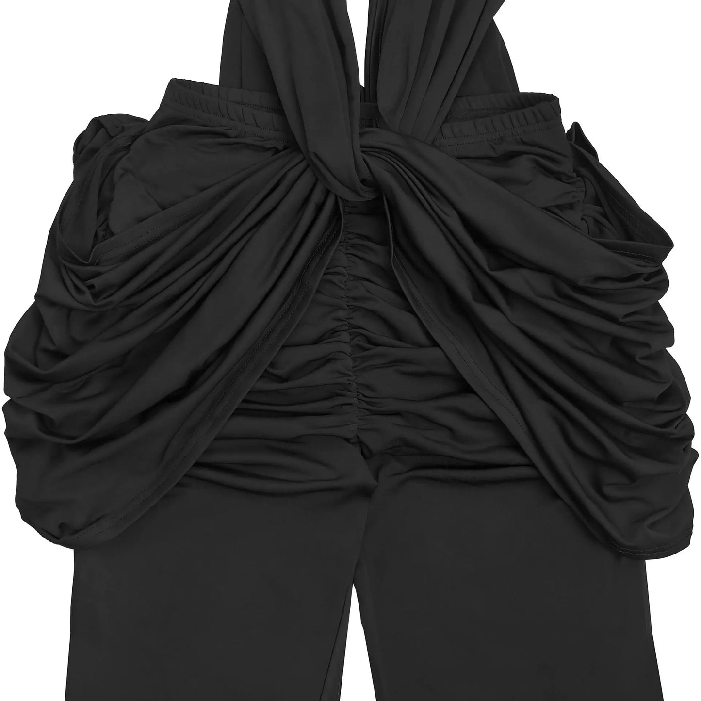 HLJ Sexy Solid Color Bodycon Jumpsuits Women Halter Deep V Neck High Waist Ruched Flare Rompers Party Club Streetwear Overalls