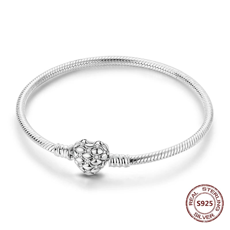 Silver 925 Bracelet Original Bracelets Colorful Zircon Heart Flower Cat Snake Chain For DIY Charms 17-20CM Luxury Jewelry Gifts