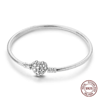 Silver 925 Bracelet Original Bracelets Colorful Zircon Heart Flower Cat Snake Chain For DIY Charms 17-20CM Luxury Jewelry Gifts
