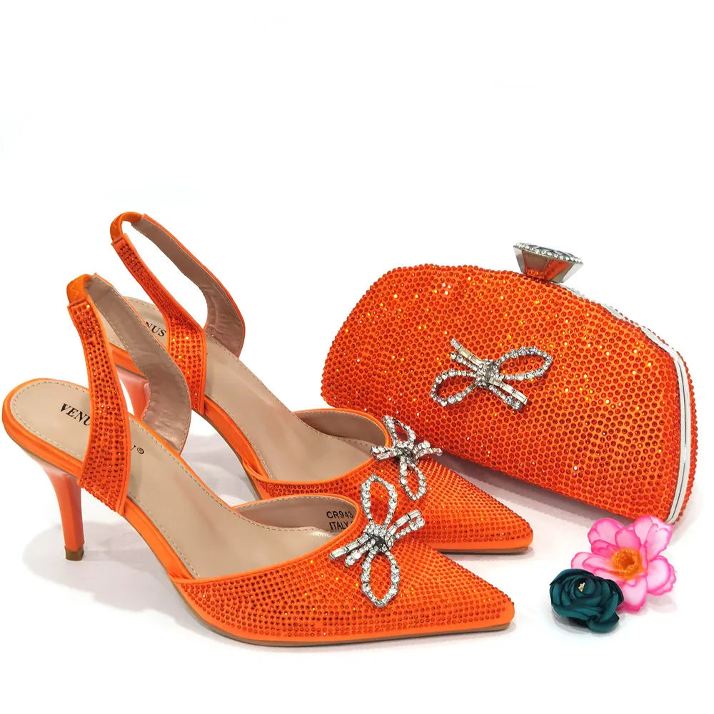 2024 Fashionable Party Shoes and Bags Nigerian Women’s Party Suit Medium Heel Pointed Toe Women’s Shoes and Same Color Bags