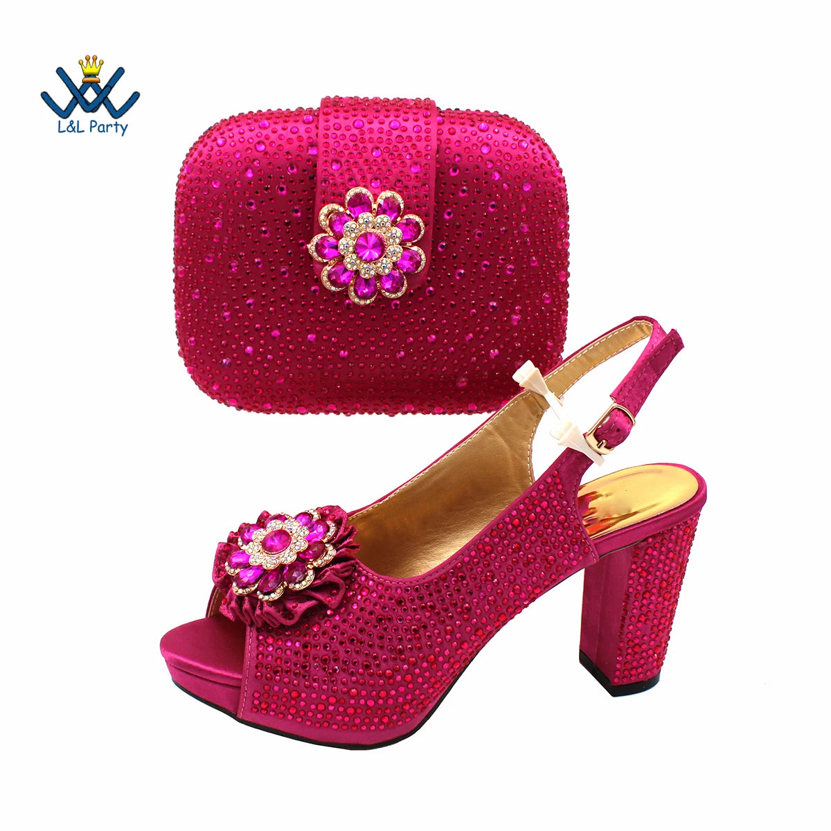 New Design Peep Toe African Spring Autumn Lady Shoes and Bag Set in Gold Color Women Sandal in Wedding