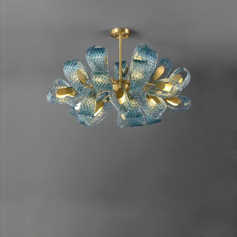 Modern Blue Glass Led Pendant Lamp Copper Designer Hanging Chandeliers for Living Room Bar Bedroom Suspension lustre Lights