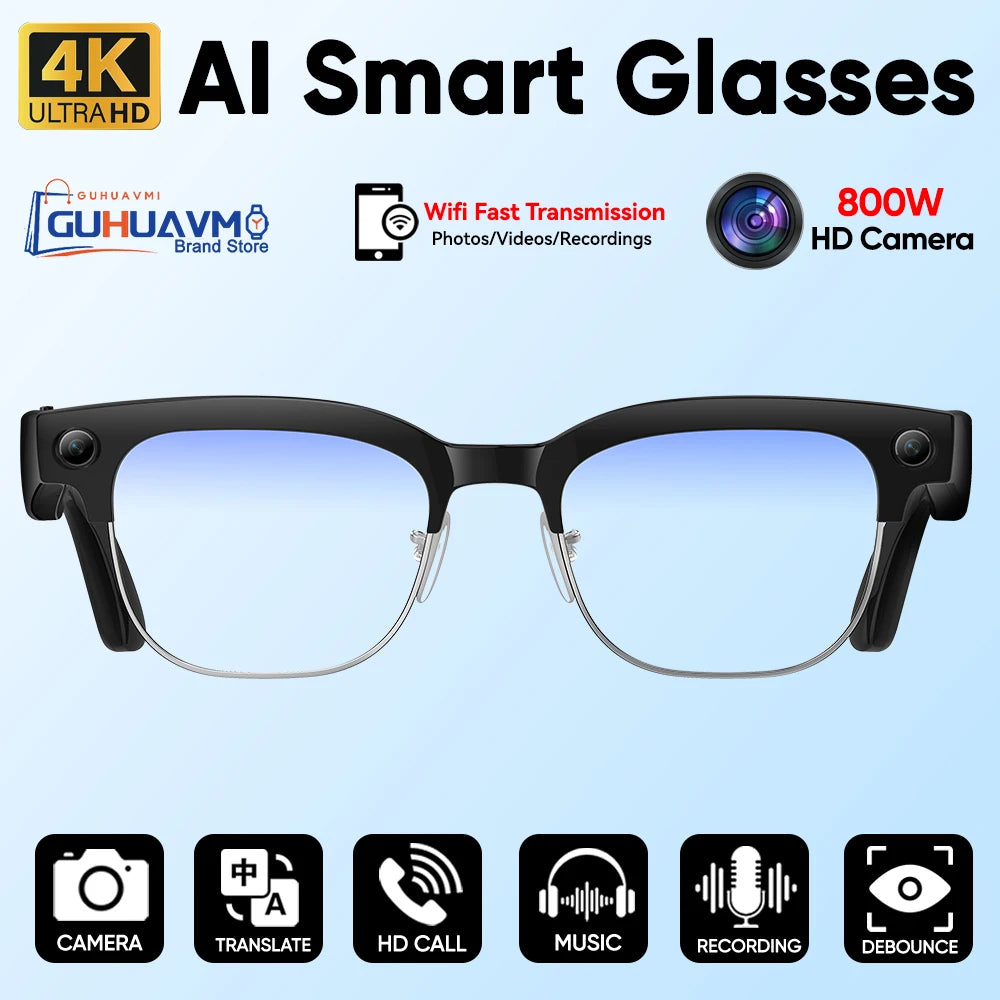 2026 New Men Smart AI Glasses 4K HD 800MP Camera Chat GPT Bluetooth Call Language Translation Wifi Music Player Sunglasses Women