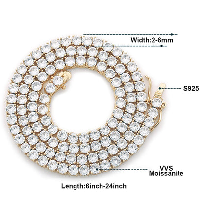 [Tennis Chain] Premium Unisex Moissanite Tennis Necklace for Men Original 925 Sterling Silver Hip Hop Tennis Bracelets for Women