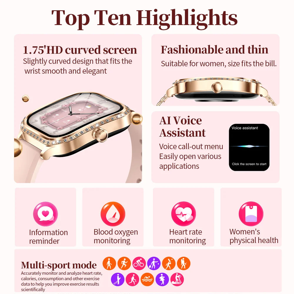 Ultra-Thin 1.76 AMOLED Curved Screen Watches HD Display Time Call Alert Men Women Smart Watch Ladies Gift Android IOS 2025 New