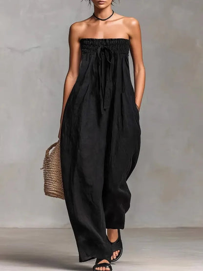 Solid Women Jumpsuits For Spring Summer Sleeveless Slash Neck Loose Fashion Streetwear Overalls Wide Leg Pants Trousers 2026