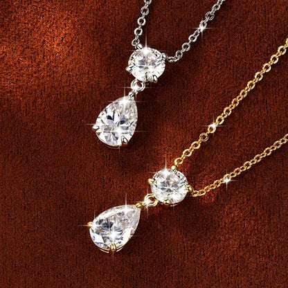 Celestinova 2.5ct GRA Pear Teardrop Moissanite Pendant Necklace Two-Stone Zircon 14K Gold Plated Jewelry for Women