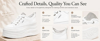 Fujin Casual Shoes For Woman Shoes on Platform Heel Shoes 9 cm 3 inch  White Comfortable High Heel Hidden Chunky Wedge Sneakers