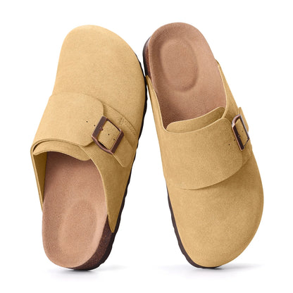 Asgard Women Suede Clogs Genuine Leather Mules Adjustable Buckle with Comfort Cork Footbed and Arch Support Aldult Potato Shoes