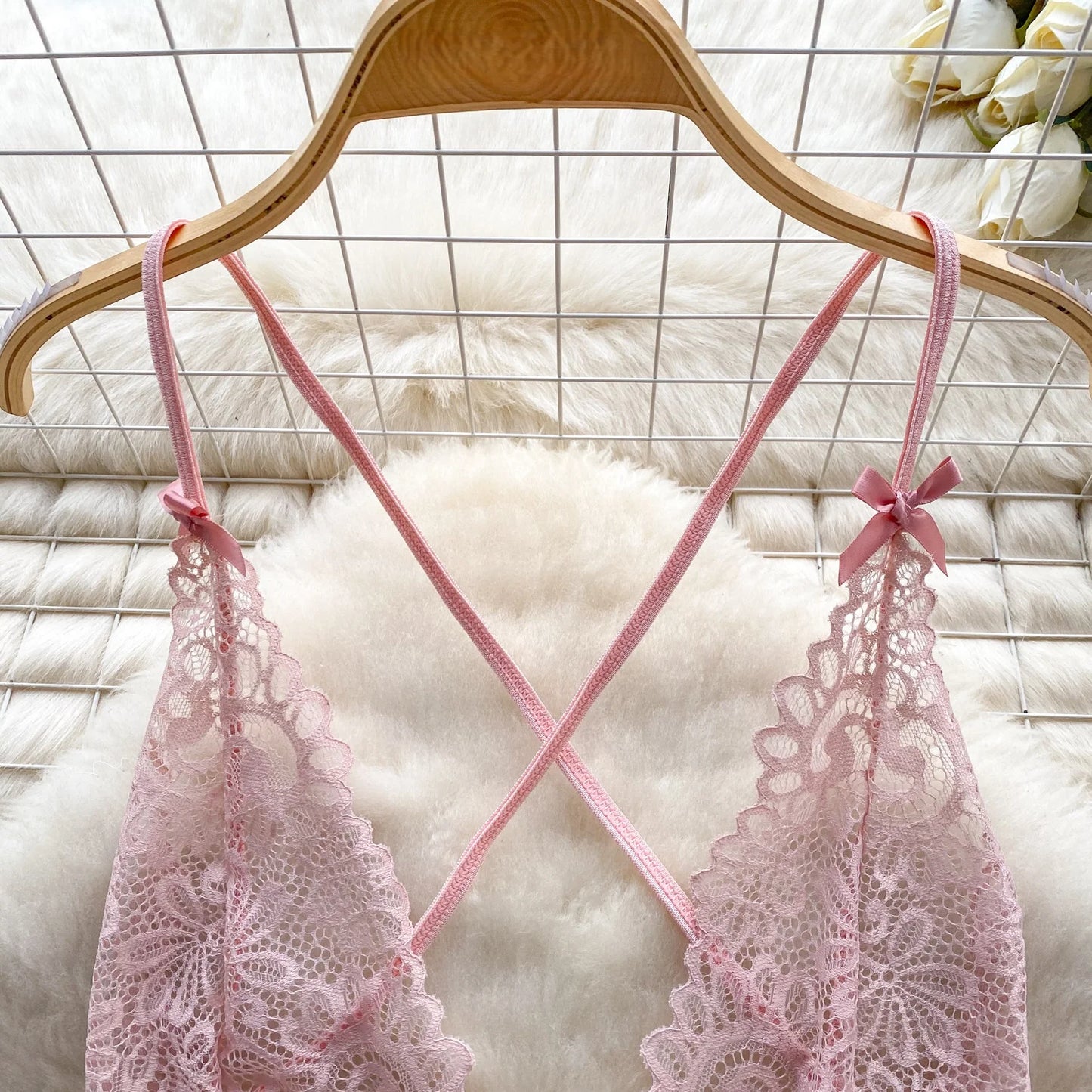 Women Floral Lace Mesh Strappy Bodysuit Fashion Hollow Sexy Comfortable Catsuit One Piece Tights Transparent Onesie