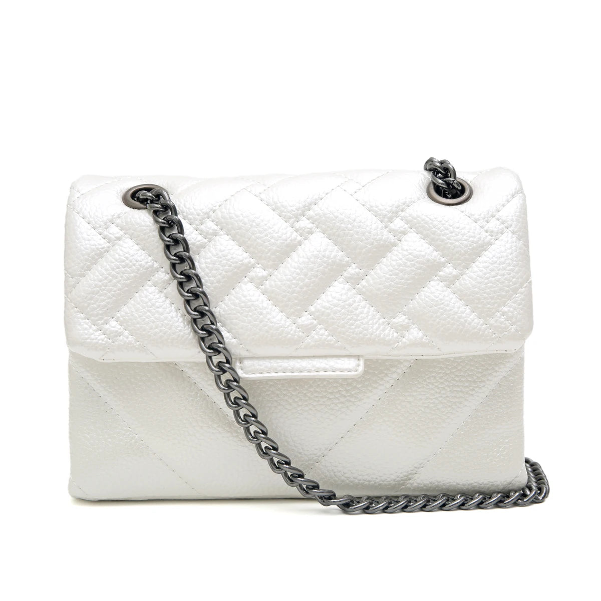 Women Fashion Metallic PU Vegan Leather Handbag Luxury Quilted Flap Messenger Shoulder Bag Long Chain Purse Daily Casual Travel