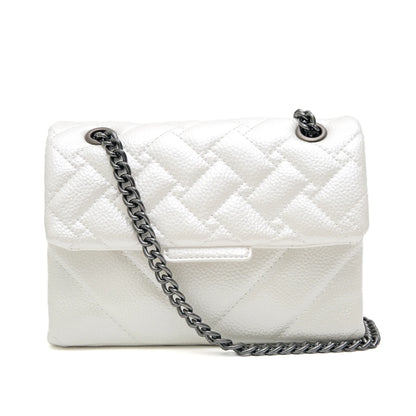 Women Fashion Metallic PU Vegan Leather Handbag Luxury Quilted Flap Messenger Shoulder Bag Long Chain Purse Daily Casual Travel