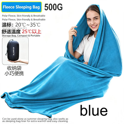 Portable Polar Fleece Sleeping Bag Liner Connectable Warm Sleep Sack Machine Washable Travel Camping Indoor Office Nap Blanket