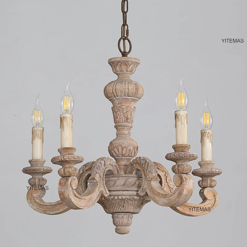 Antique White Wood Chandeliers Mid Century Chandelier Vintage French Hanging Chandeliers Classic 5/6/8 Lights Dining Living Room
