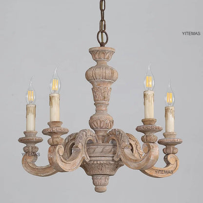 Antique White Wood Chandeliers Mid Century Chandelier Vintage French Hanging Chandeliers Classic 5/6/8 Lights Dining Living Room