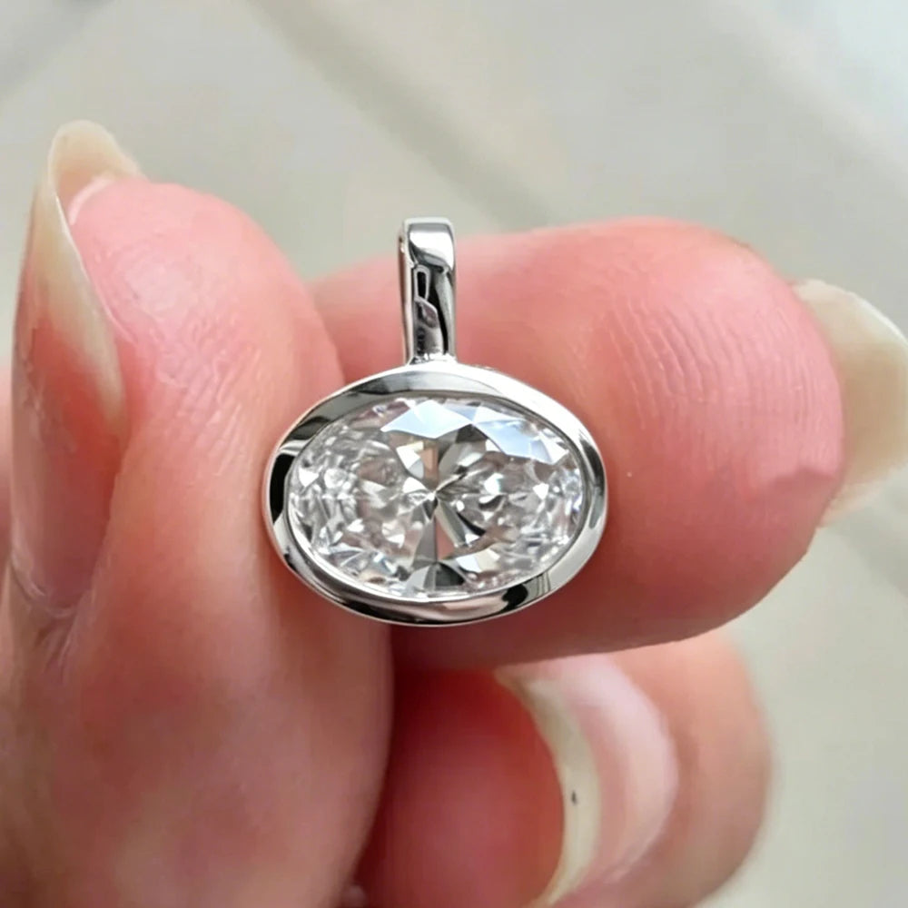 2/3/4CT East West Oval Cut Bezel Set Moissanite Pendant Necklace for Women Solitaire Diamond S925 Silver Neck Chain Fine Jewelry