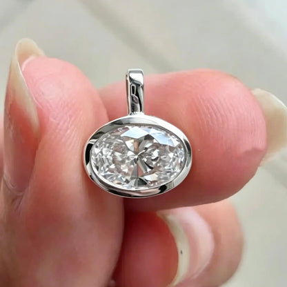 2/3/4CT East West Oval Cut Bezel Set Moissanite Pendant Necklace for Women Solitaire Diamond S925 Silver Neck Chain Fine Jewelry