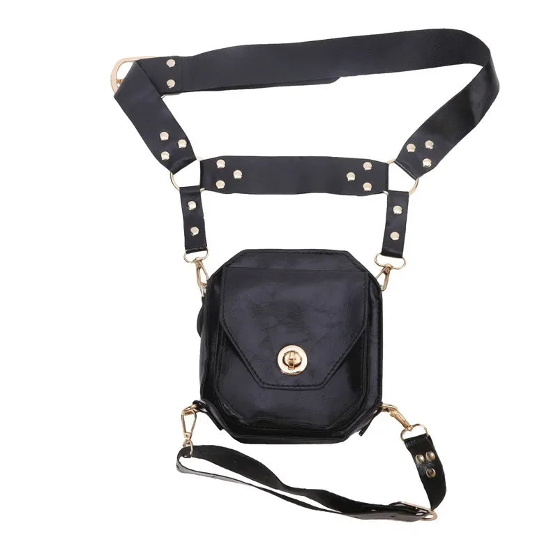 Punk Retro PU Square Waist Bag Casual Small Square Hip Packs For women's Crossbody Cross Multi-function Outdoor Leg Phone Pouch
