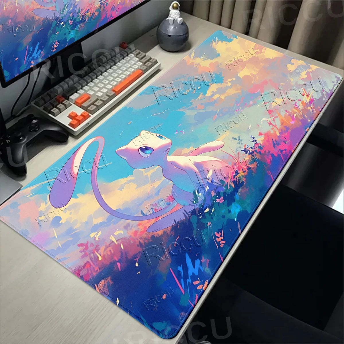 Kawaii P-Pokemon Mewtwo Purple Pattern Gaming Mouse Pads XXL Anti-Slip Rubber Keyboard Desk Mats PC Gamer Accessories Table Pads
