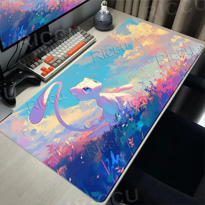 Kawaii P-Pokemon Mewtwo Purple Pattern Gaming Mouse Pads XXL Anti-Slip Rubber Keyboard Desk Mats PC Gamer Accessories Table Pads