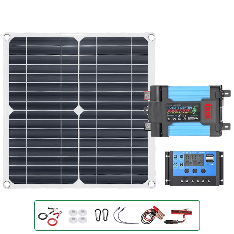 Complete Off-Grid 6000W Solar Power Kit+200W Foldable Solar Panel - Portable Power Station for Home Backup, RV Camping Car