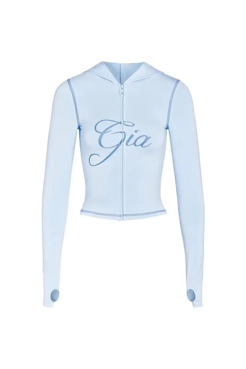 new shoulder letter printed open thread design slim fit hooded zipper short jacket shorts set