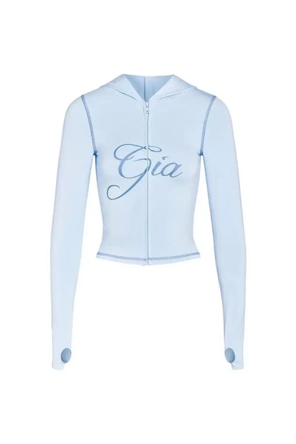 new shoulder letter printed open thread design slim fit hooded zipper short jacket shorts set