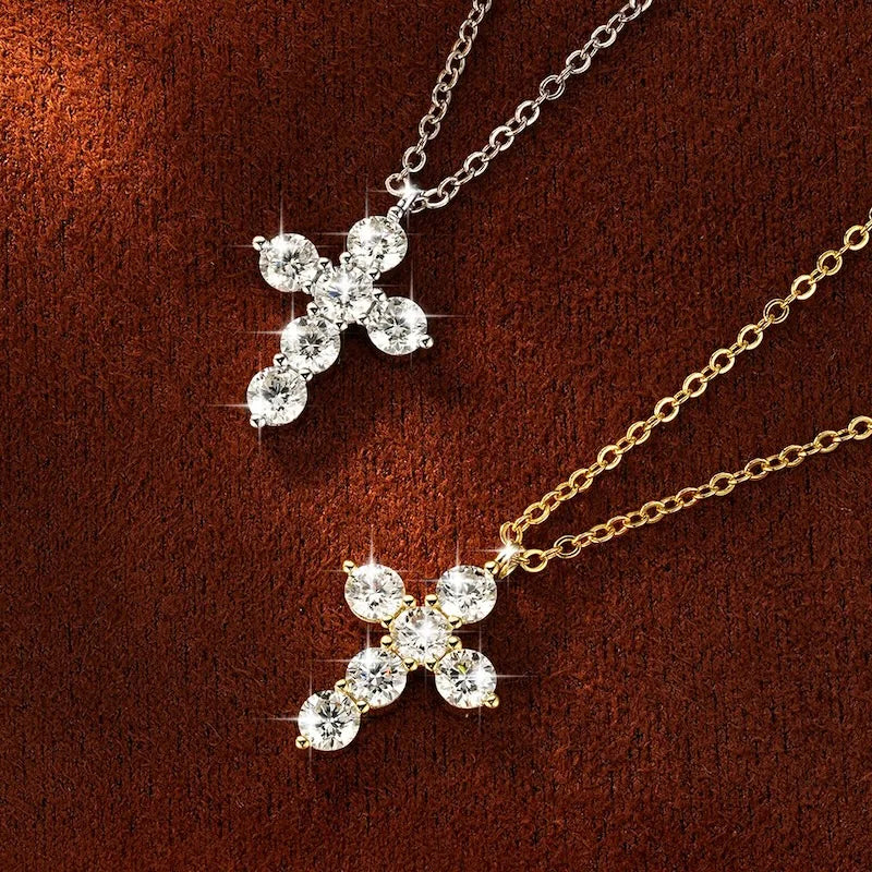 Rrjzz D-Color Moissanite Cross Pendant Necklace for Women VVS1 GRA Lab Imitation Diamond Dainty Necklace Faith Jewelry Gifts