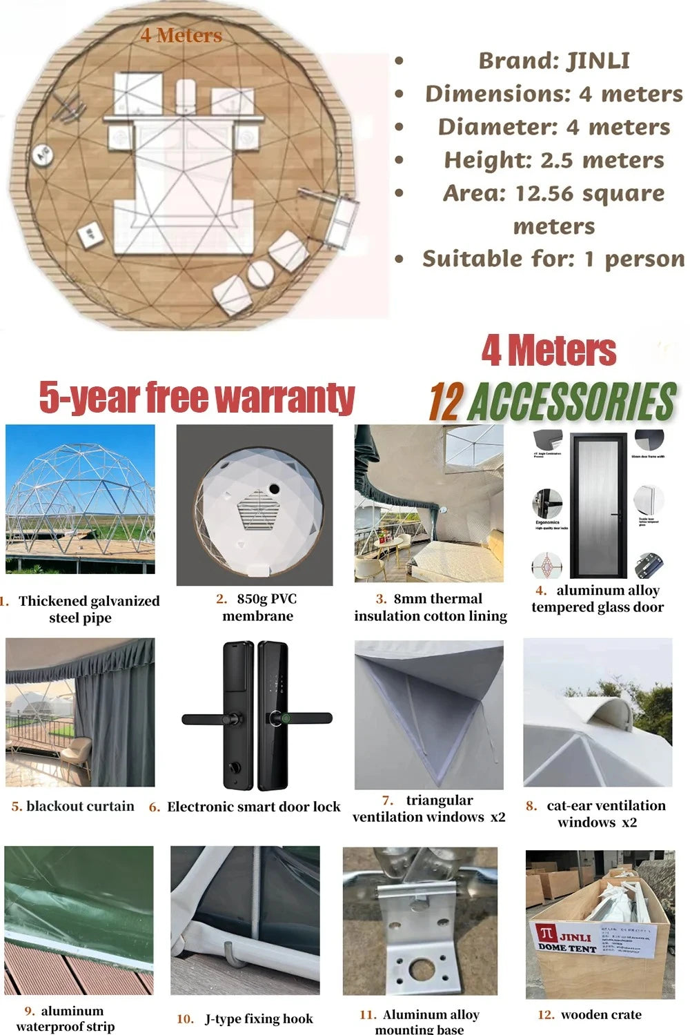 4 Season Glamping Dome Tent, Luxury Accommodation Living Dome Hotel Tent with PVC & Canvas, Factory Direct Cheap Price