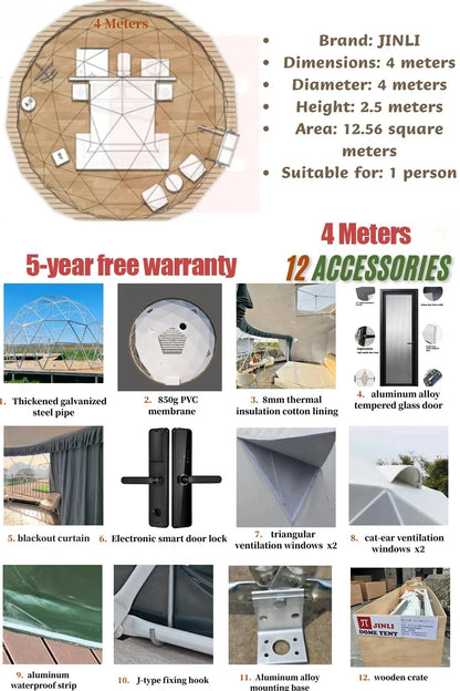 4 Season Glamping Dome Tent, Luxury Accommodation Living Dome Hotel Tent with PVC & Canvas, Factory Direct Cheap Price