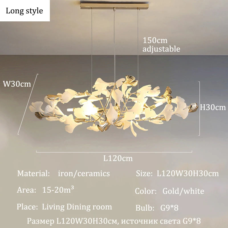 Modern Ceramics Chandeliers Home Ginkgo Biloba Decoration Villa Living Room Lighting Pendant Lamps Indoor Hanging Lights Fixture