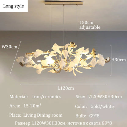 Modern Ceramics Chandeliers Home Ginkgo Biloba Decoration Villa Living Room Lighting Pendant Lamps Indoor Hanging Lights Fixture