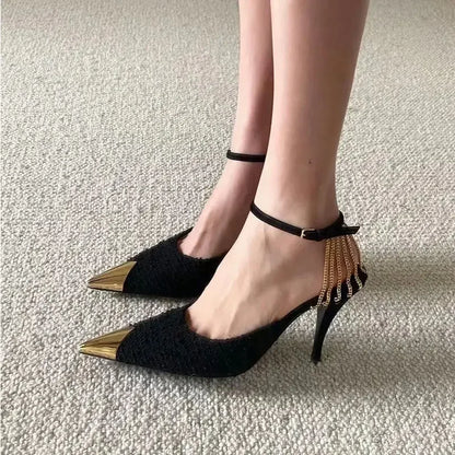 Stiletto Pointed Toe Sandals for Women 2025 Luxury Footwear Vintage Sandal Summer Offers Pvc Cheap Liquidation Woman Shoes Sale