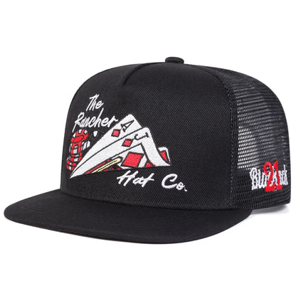 Unisex Poker Embroidery Hip-hop Net Hats Spring Summer Outdoor Adjustable Casual Baseball Caps Trucker Caps Sunscreen Hat