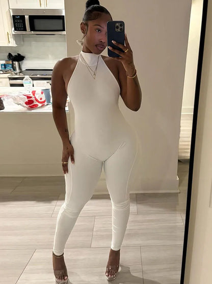Kliou Sexy Backless Jumpsuits Woman Bandage Halter Turtleneck Sleeveless Skinny Peach Hip Hot Girls High Street Fashion Overalls
