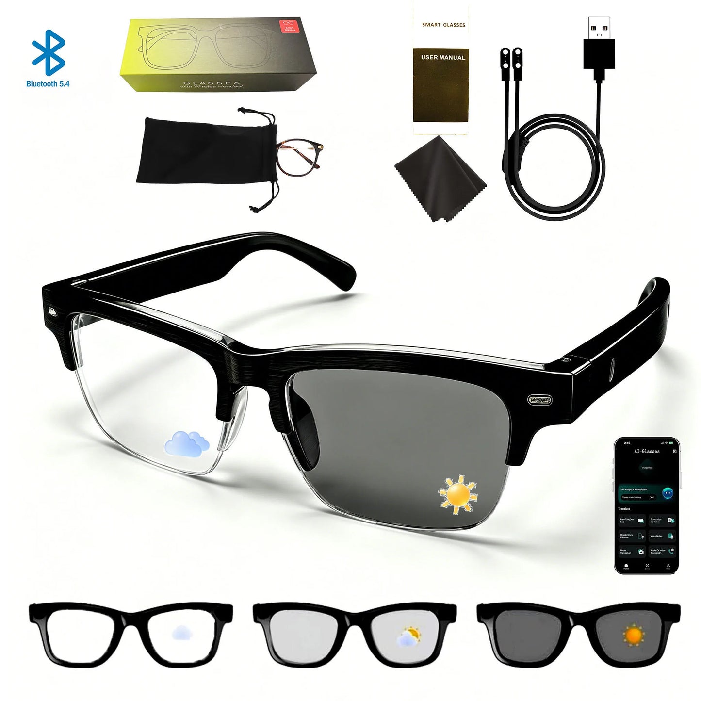 Smart Glasses Ultra-Light Playback Open-Ear Speakers Sunglasses Polarized Lens Smartglasses Bluetooth Glasses for Sports Travel