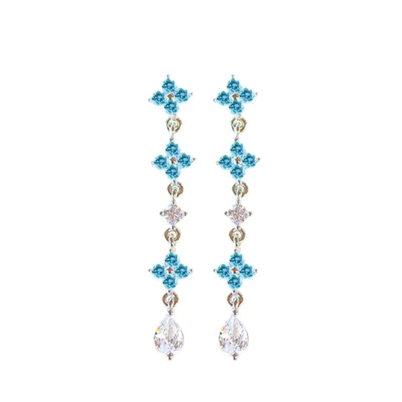 925 Sterling Silver Needle Light Blue Zircon Stud Earrings for Women Fashion Blue Enamel Pendant Earrings Luxury Jewelry Gifts