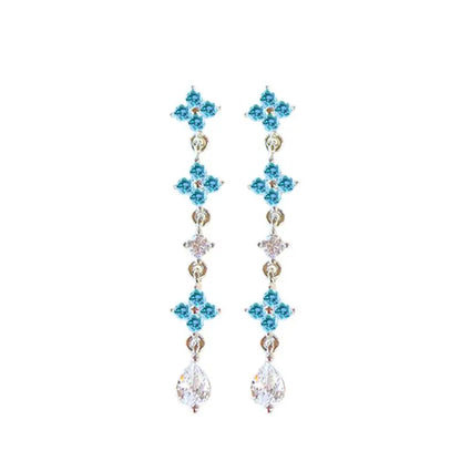 925 Sterling Silver Needle Light Blue Zircon Stud Earrings for Women Fashion Blue Enamel Pendant Earrings Luxury Jewelry Gifts