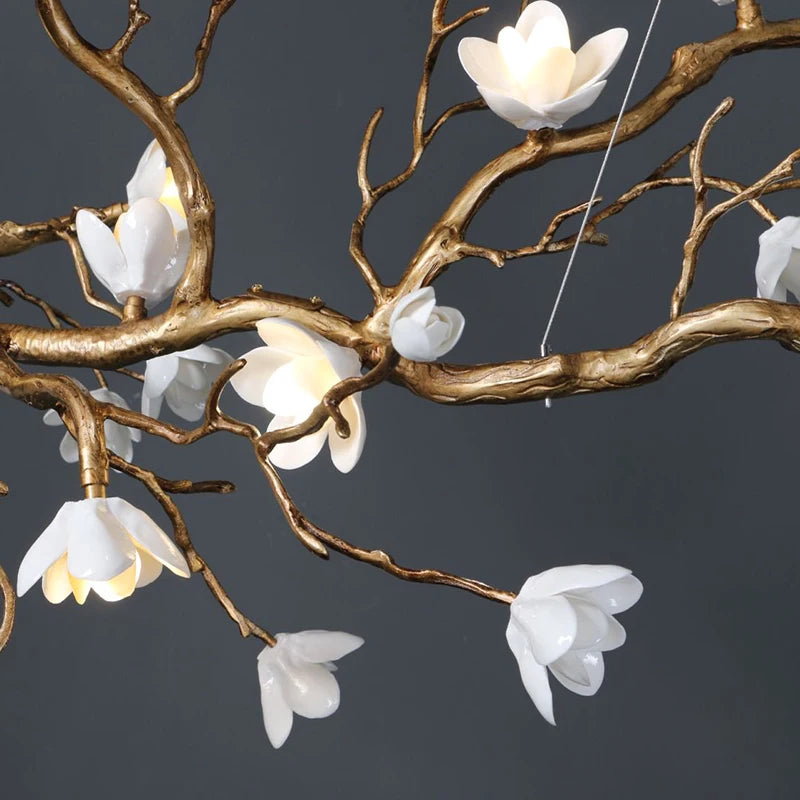 New Italian Light Luxury Ceramic All Copper Branch Living Room Ceiling Light Hotel Restaurant Sales Department Staircase Light