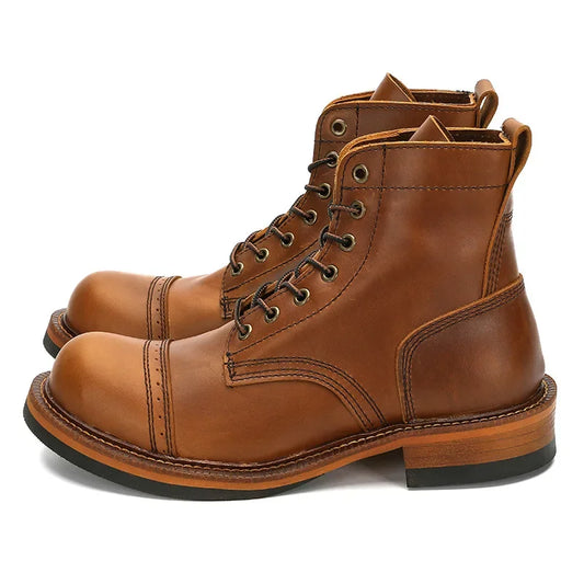 Retro Short Face Men's Winter Wear-resistant Top Layer Cowhide Short Boots Motorcycle Short Boots