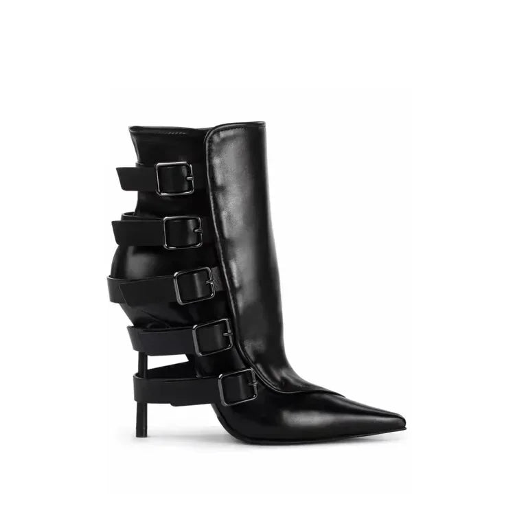 New Belt Buckle Stiletto High Heels Knee Length Boots Autumn/Winter Women's Fashion Pointed Party 34-46 Large Medium Boots