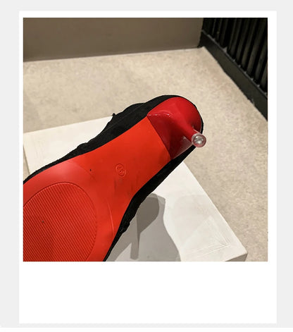 Aphixta 10cm Stilettos Winter Red Heels Zip Warm Black Ankle Boots Women Flock Footwear Shoes Women Super Big Size 47 48 49 50