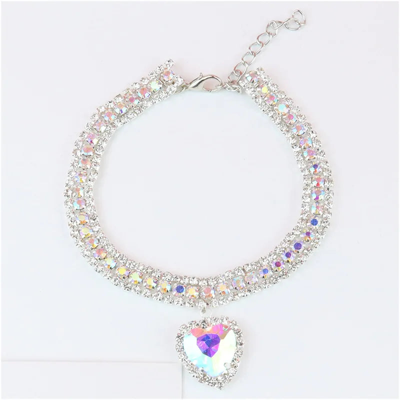 Cute Luxury Cat Collar Adjustable Cat Necklace Personalized Heart Pendant Rhinestone Kitten Puppy Collar Pet Grooming Accessorie