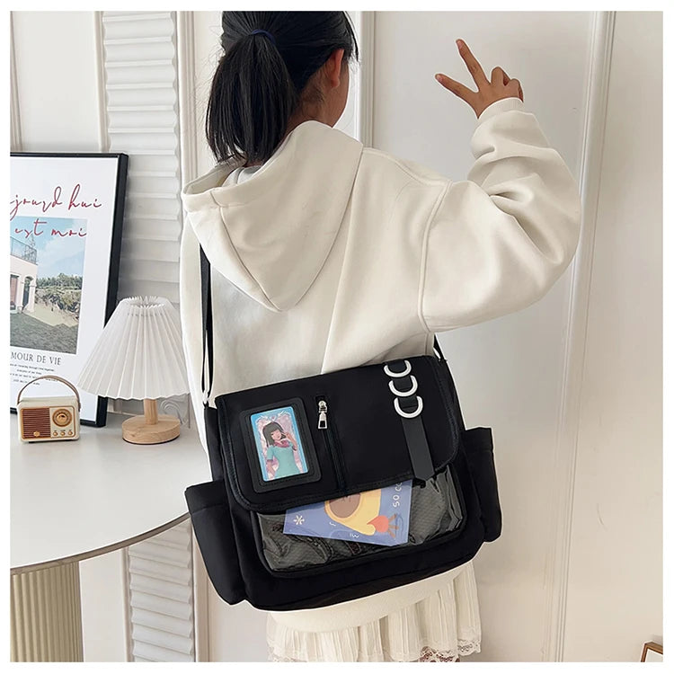 Y2K Japanese Harajuku School Bags for Girls New Transparent Itabag Crossbody Bag DIY Badges Display Plate Ita Bag