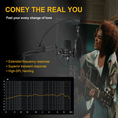 AMX 103 XLR Condenser Microphone 48V Phantom Power Mic for Audio Interface Mixer Studio Recording Podcast Streaming Voice Over