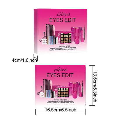 Essential Eye Makeup Set for Beginners Matte&Shimmer Eyeshadow Palette, Mascara, Eyebrow Pencil, Lip Eyeliner,Brush Tool Set Box