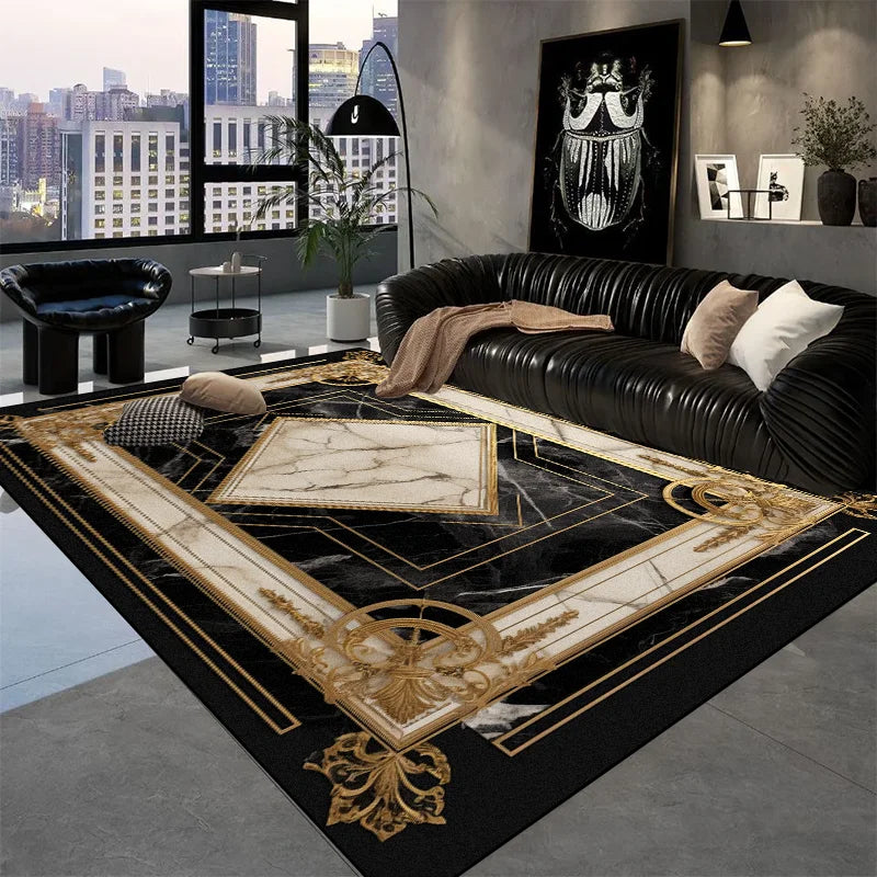 Europe and America Luxury Rugs for Living Room Decoration Home Golden Parlor Large Carpet Non-slip Bedroom Mat Washable Soft Rug