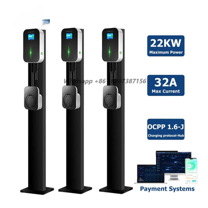 32A 3 Phase OCPP 1.6J Wallbox 22kW EV Wall Charger EV Charging Station with RFID Card